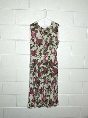 < Vintage 80’s S. Roberts Floral Midi Dress Size 14 >